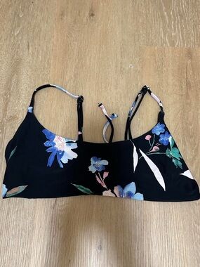 Black Floral Bralette Top with Blue & Pink Flowers